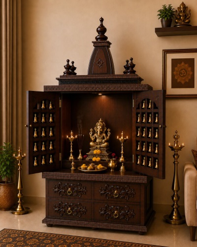 4 drawers in Handmade teak pooja mandir 24-15-43 inches in UK