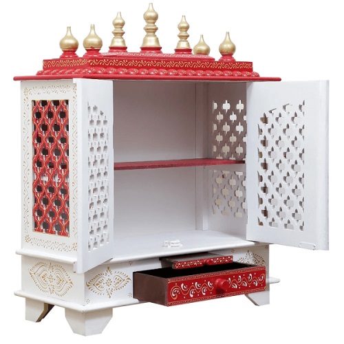 Hand Painted Large Home Temple with removeable slab inside (white, red and golden) in UK