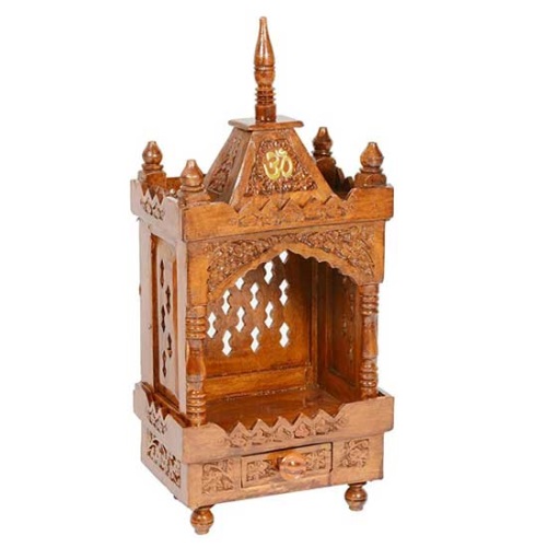 Handmade Authentic Teak Wood Puja Mandir In Small Size (9" 6" 28") in UK