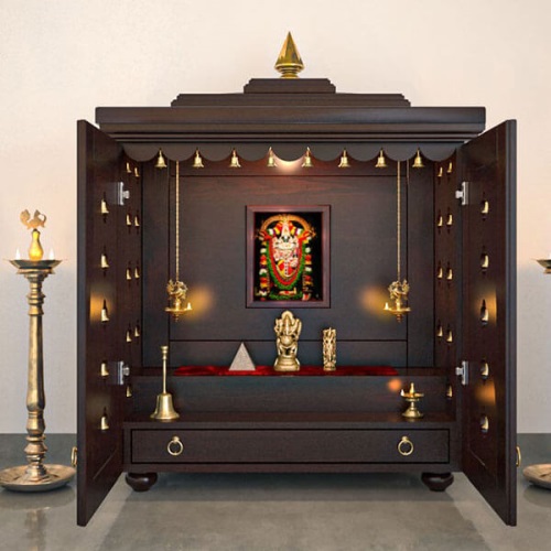 Handmade large pooja mandir with door in expresso finish 36x15x51 inch in UK