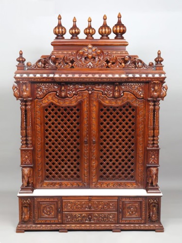 Handmade large teak wood carving pooja mandir for home 48-21-72 inches in UK