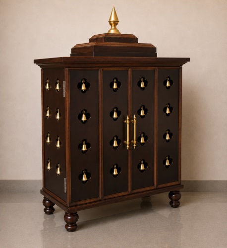 Handmade medium pooja mandir with door in expresso dual colour in UK