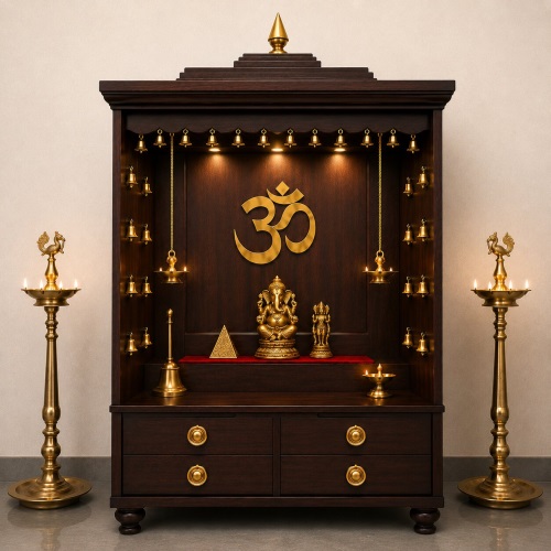 Handmade medium pooja mandir without door in expresso in UK
