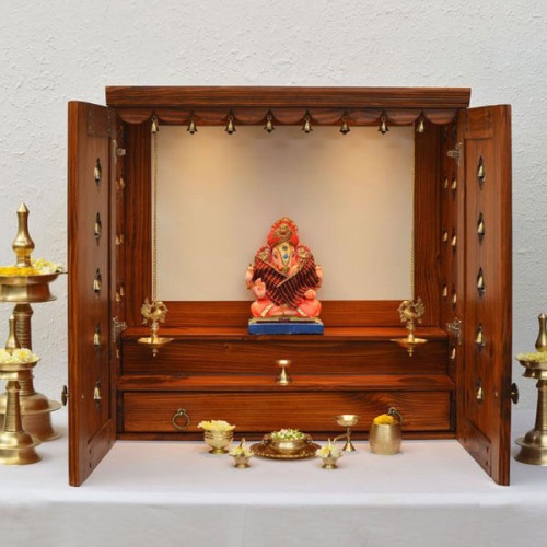 Handmade pooja mandir in cherry brown polish 36x15x36 inches in UK