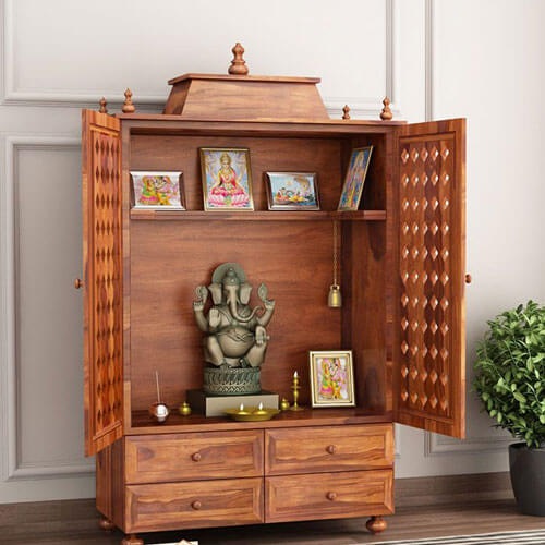 Handmade teak wood pooja cabinet in UK