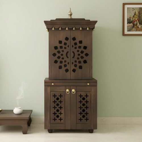 Handmade teak wood pooja mandap with door 27-16-72 inches in UK