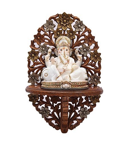 Handmade Wooden Wall Hanging Bracket Shelf Wall Mounted Pooja Mandir in UK