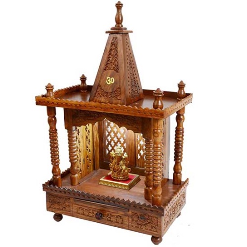 Medium Size (21" X 12" X 36") Handmade Teak Wood Mandir in UK