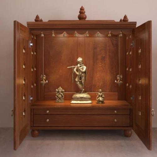 Teak Wood Pooja Mandir with Doors and Storage 36 x 15 x 48 inches in UK