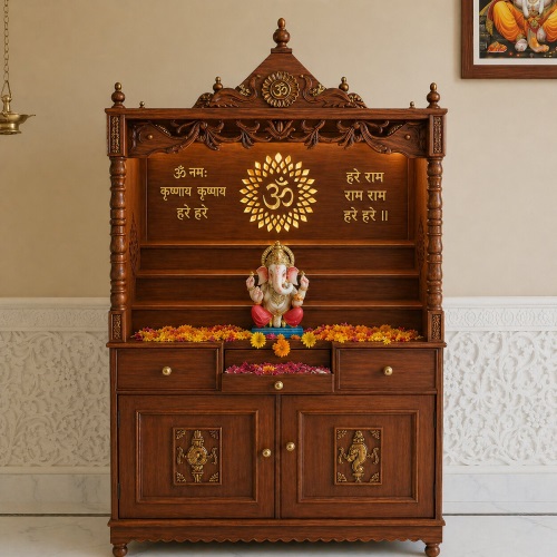 Teak Wood Pooja Mandir for Home UK, 48W x 23D x 63H Inches in UK